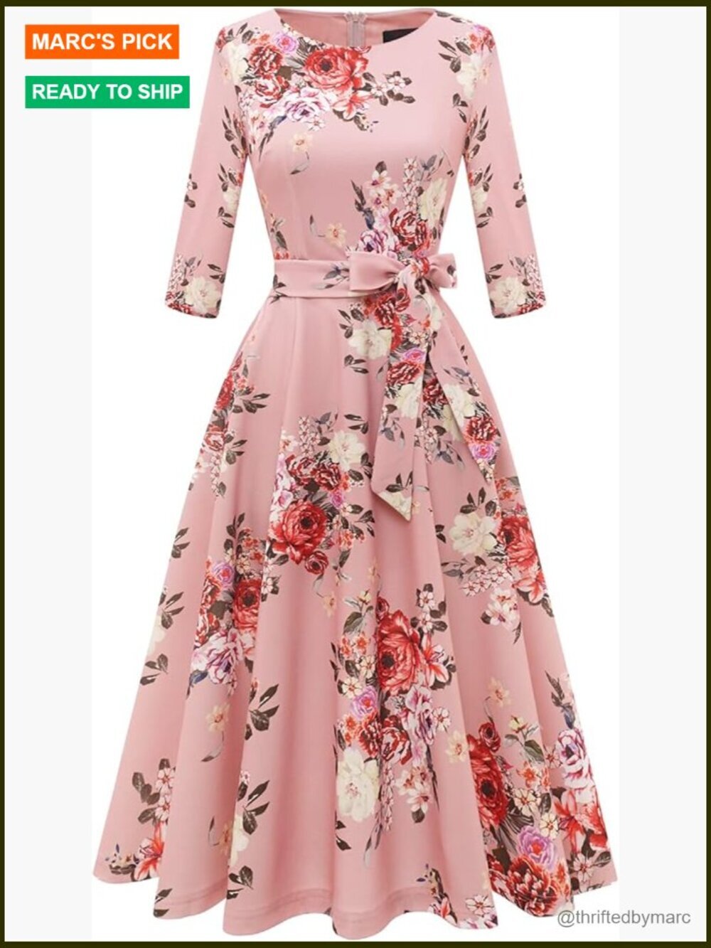 Vintage Cocktail Dress 3/4 Sleeve A-Line Tea Length Formal Wedding